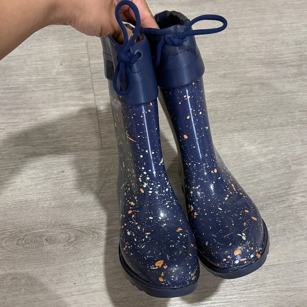 Mini Melissa Navy Splatter Rain Boots